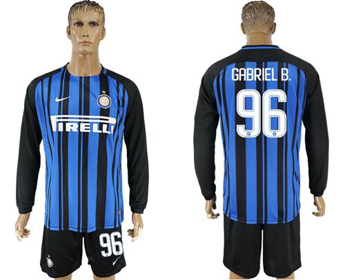 Inter Milan #96 Gabriel B. Home Long Sleeves Soccer Club Jersey - Click Image to Close